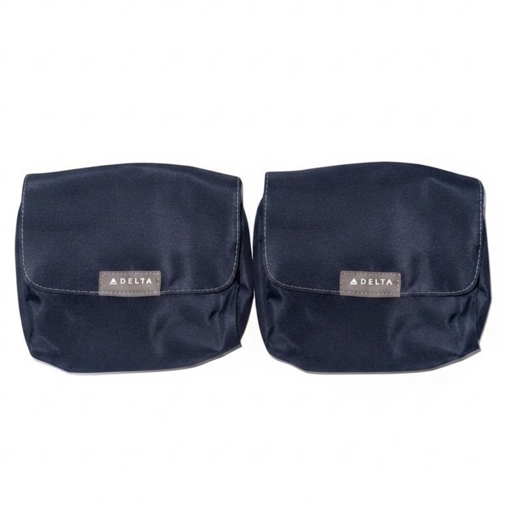 Delta Airlines Navy Blue Travel Amenity Kit Toiletry Pouch Set of 2 Snap Zipper